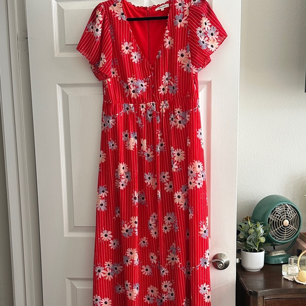 Madewell red floral midi dress